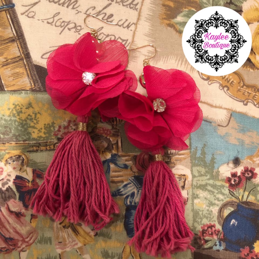 Pink Flower Tassel Earrings 10$